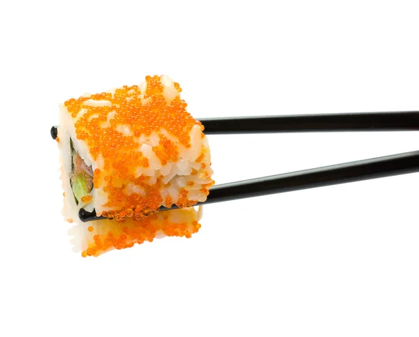 Sushi Met Stokjes Geïsoleerd Witte Achtergrond — Stockfoto