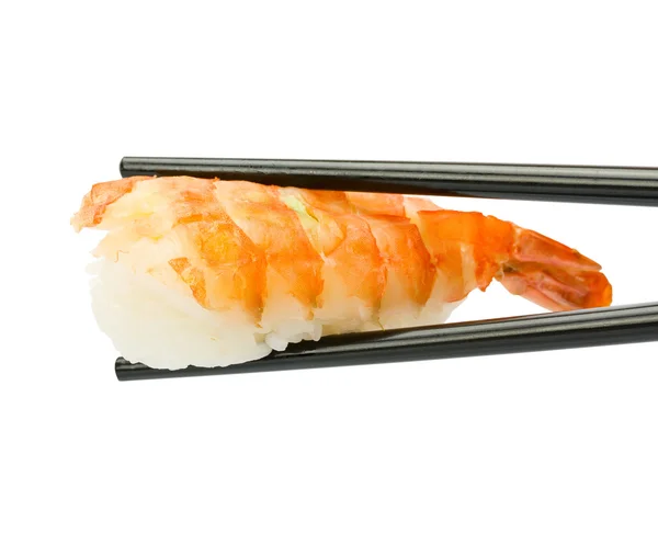 Sushi with chopsticks isolated over white background — Stock Photo, Image