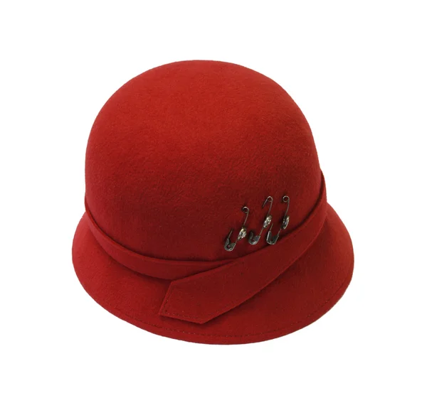 Kırmızı Kadın Şapkası Ile Emniyet Pimleri — Stok fotoğraf