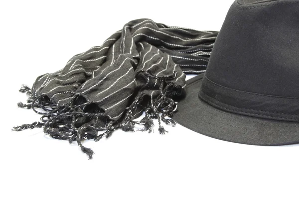 Black hat with striped muffler — Stock Photo, Image