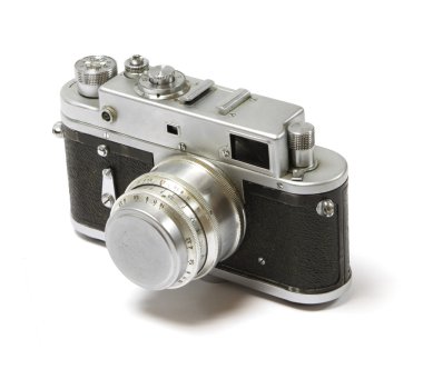 Old analog russian photo camera. Front view. clipart