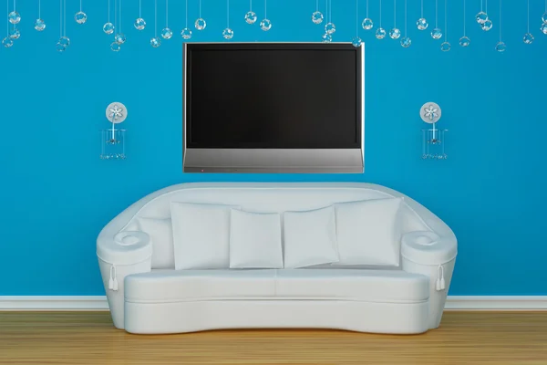 Sofa mit Wandleuchten und LCD-Fernseher — Stockfoto