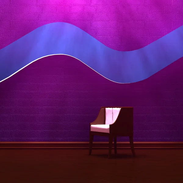 Cadeira sozinha com onda azul na parede — Fotografia de Stock