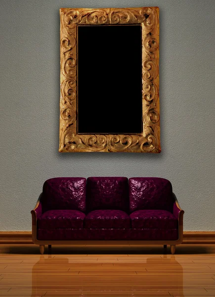 Fioletowy kanapa nowoczesny obraz ramki — Zdjęcie stockowe
