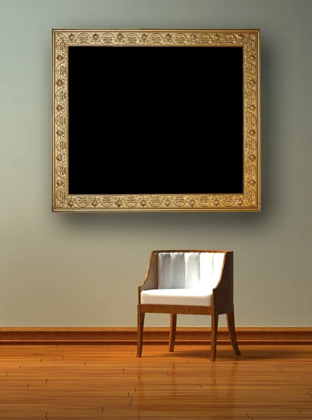 Ensam stol med antika bildram — Stockfoto