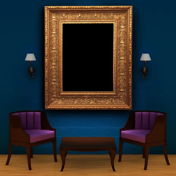 Two chair with table and empty frame and sconces — Stock Photo, Image