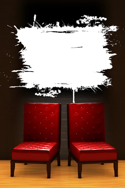 Два красных стула с пустой рамой в минималистском интерьере — стоковое фото