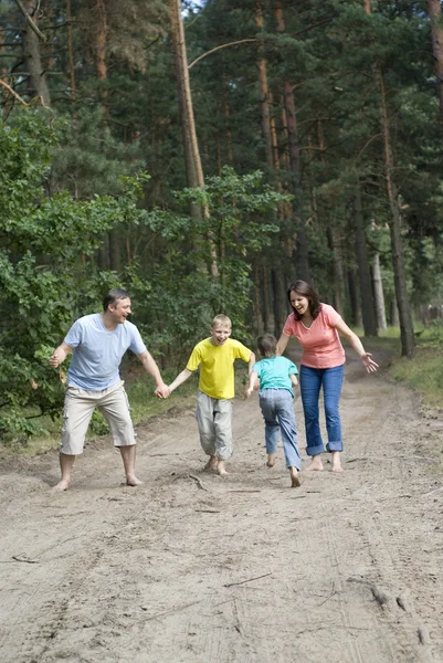 Vierköpfige Familie zu Fuß — Stockfoto