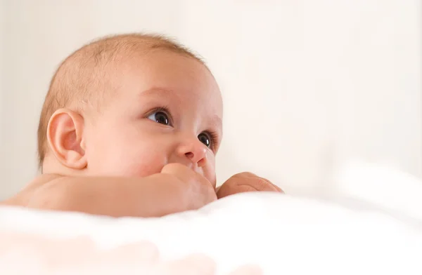 Charmantes Neugeborenes auf einem weißen — Stockfoto