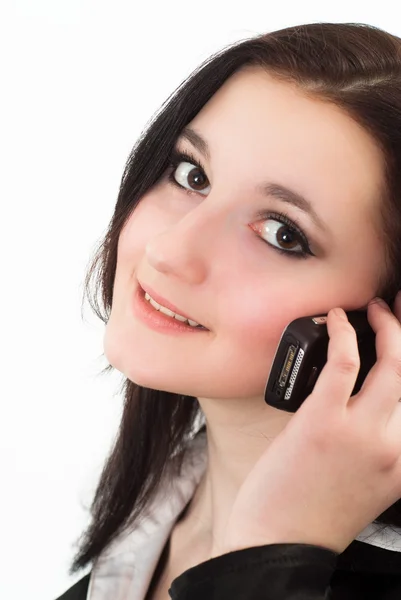 Miła dziewczyna rozmawia przez telefon — Zdjęcie stockowe