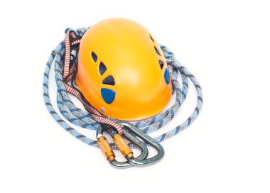 Climbing equipment - carabiners, helmet and rope clipart