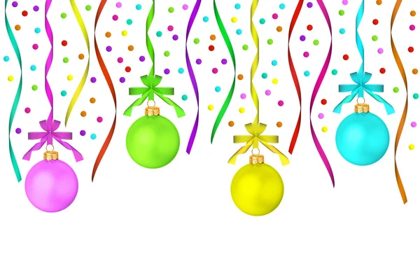Las bolas de Navidad aburridas multicolores que cuelgan de las cintas —  Fotos de Stock