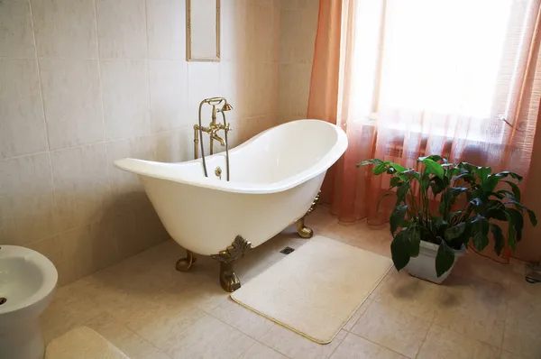 Cuarto de baño con una hermosa bañera — Foto de Stock