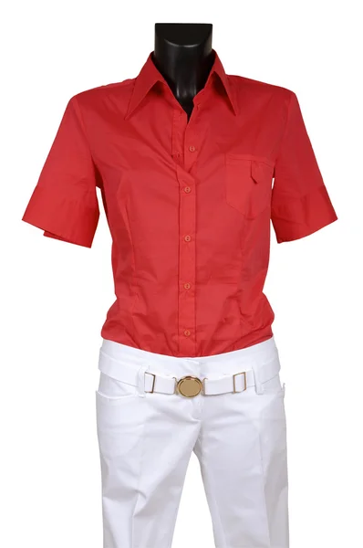 Röd tröja och vita jeans — Stockfoto