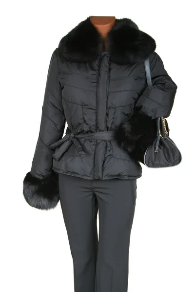 Jacket with fur and a bag — Stock Photo, Image