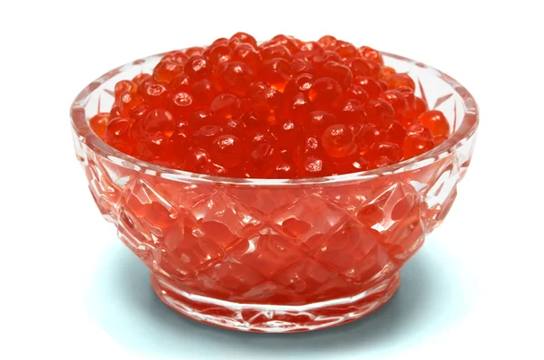 Piatto di cristallo con caviale rosso — Foto Stock