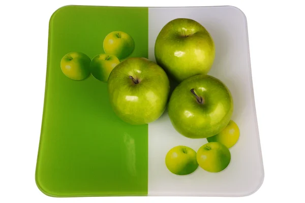 Three fresh apples in a plate — Stock Photo, Image
