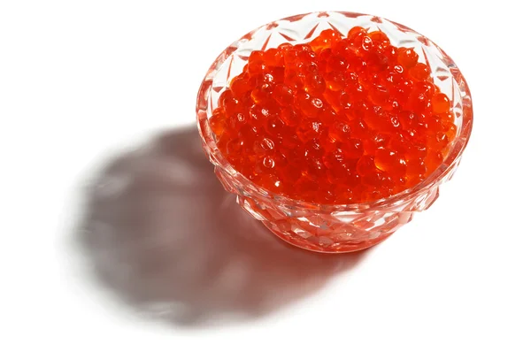 Crystal dish with red caviar — Stock Photo, Image