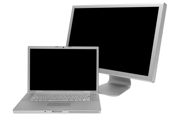 笔记本电脑和显示器 — 图库照片
