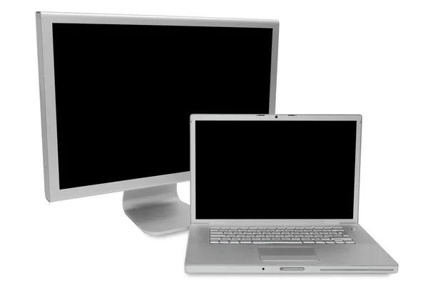 现代笔记本电脑和显示器 — 图库照片