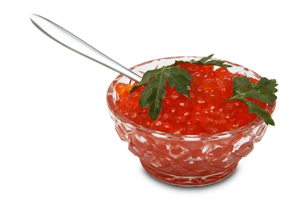 Prato de cristal com caviar vermelho — Fotografia de Stock