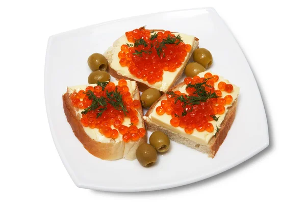 Sandwiches mit rotem Kaviar — Stockfoto