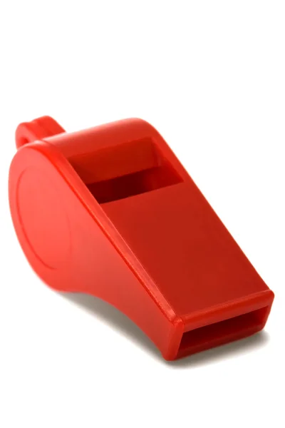 Red plastic whistle — Stock Photo, Image