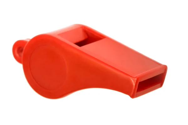 Red plastic whistle — Stock Photo, Image