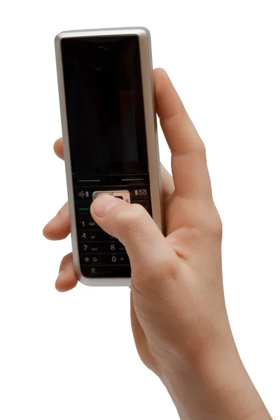 Telefonen i en hand — Stockfoto