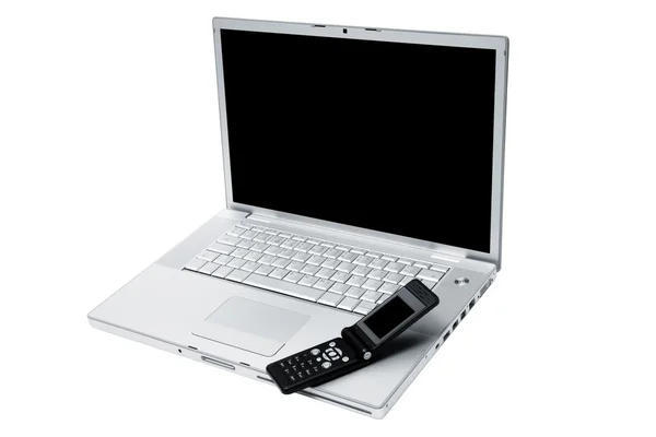 Telefon Komórkowy Klawiaturze Laptopa — Zdjęcie stockowe
