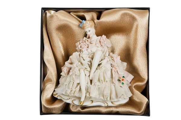 Boneca Porcelana Elegante Antiquário Uma Caixa — Fotografia de Stock