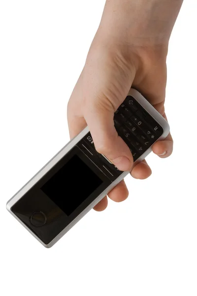 Telefon Der Hand Auf Weißem Hintergrund — Stockfoto