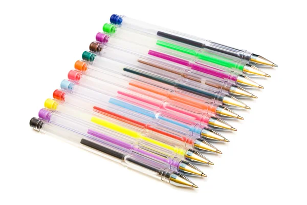 Beyaz Bir Arka Plan Üzerinde Renkli Tükenmez Kalem — Stok fotoğraf