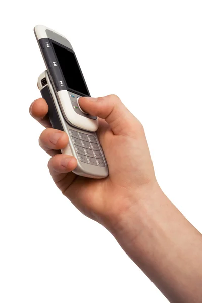Telefoon Een Hand Een Witte Achtergrond — Stockfoto