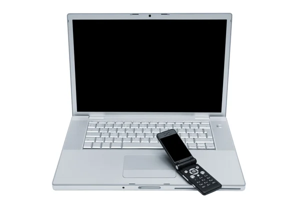 Mobiele Telefoon Het Toetsenbord Van Een Laptop — Stockfoto
