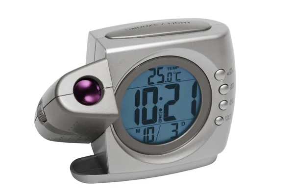 Elektronische Uhr Mit Thermometer Auf Weißem Hintergrund — Stockfoto