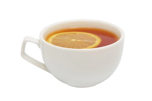 Cup Tea Lemon White Background — Stock Photo, Image