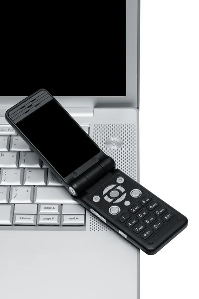 Telefono Cellulare Sulla Tastiera Computer Portatile — Foto Stock