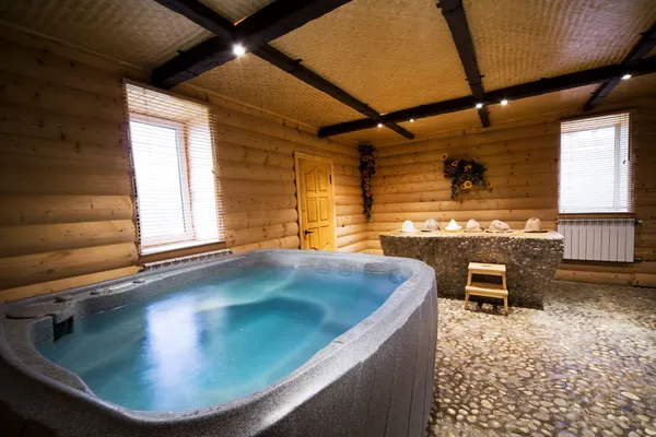 Baño Con Agua Una Hermosa Sauna Madera — Foto de Stock