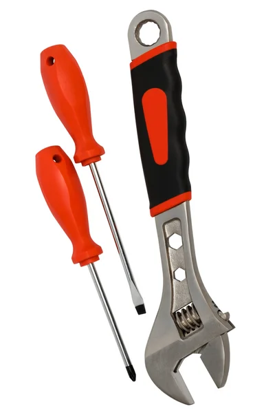 Screwdrivers and a wrench — Stock Photo, Image