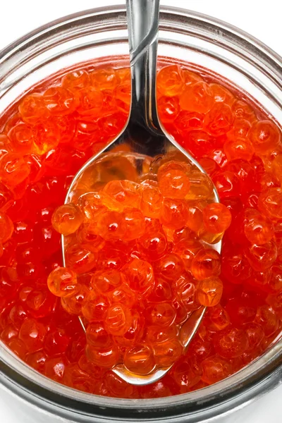 Colher e caviar vermelho — Fotografia de Stock