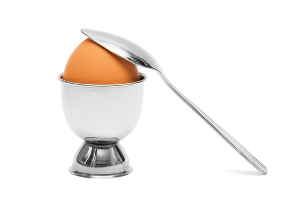 Yumurta Beyaz Zemin Üzerine Kaşık — Stok fotoğraf
