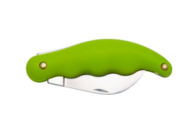 Green folding knife on a white background clipart