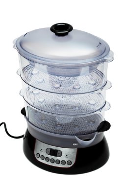 Modern electric steamer on a white background clipart