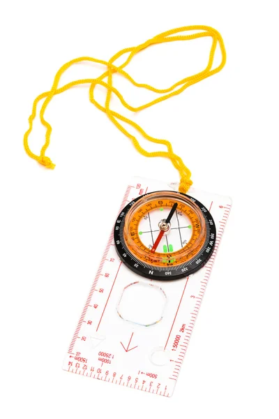 Kompass Mit Gelber Kordel Auf Weißem Hintergrund — Stockfoto