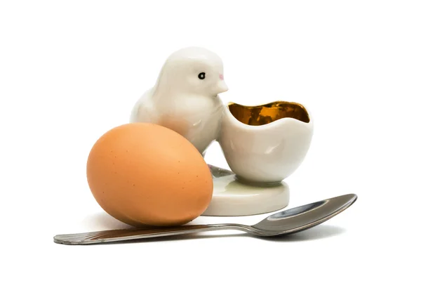Jajko Łyżka Białym Tle — Zdjęcie stockowe