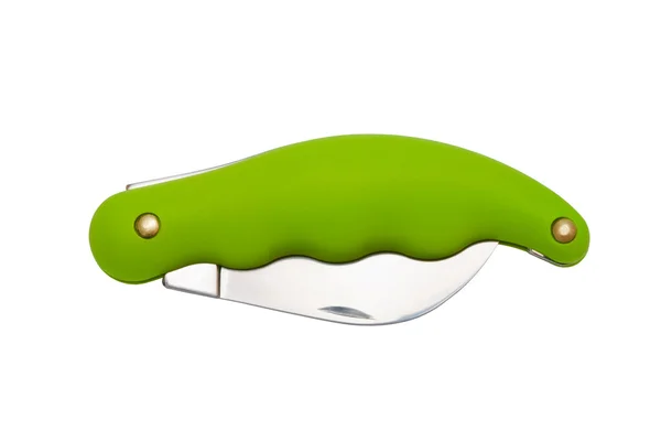 Zielony Składany Nóż Białym Tle — Zdjęcie stockowe