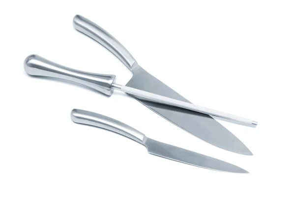 Ocelové kuchyňské nože — Stock fotografie