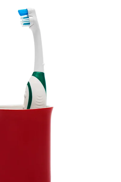 Toothbrush Red Glass White Background — Stock Photo, Image