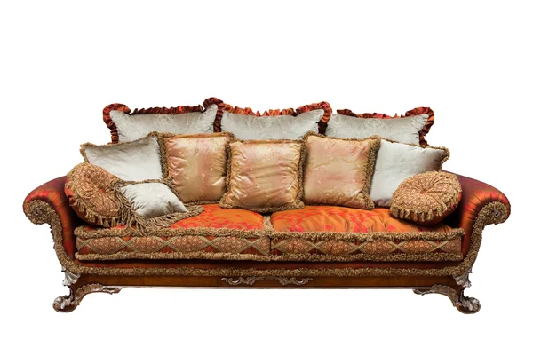 Mooie Sofa Met Kussens Een Witte Achtergrond — Stockfoto